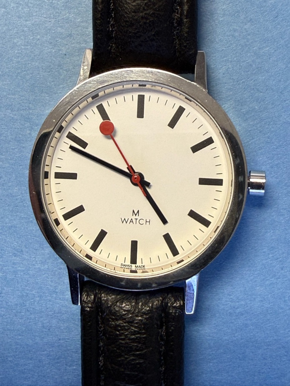 Vintage Mondaine Classic Pure Watch With Leather Strap